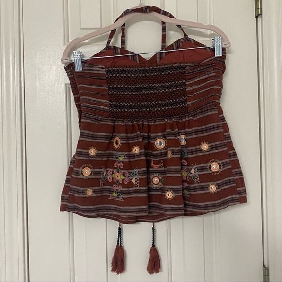 ALTAR’D STATE • Embellished Embroidered Tassel Boho Halter Corset Top - Picture 8 of 9
